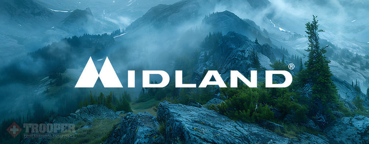 Steiles Gebirge mit dem Logo von Midland als Overlay