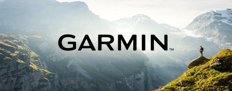 Fimrenlogo GARMIN mit Alpenpanorama im Hintergrund