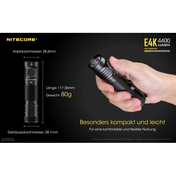 LED-TASCHENLAMPE E4K - 4'400 Lumen, inkl. Akku