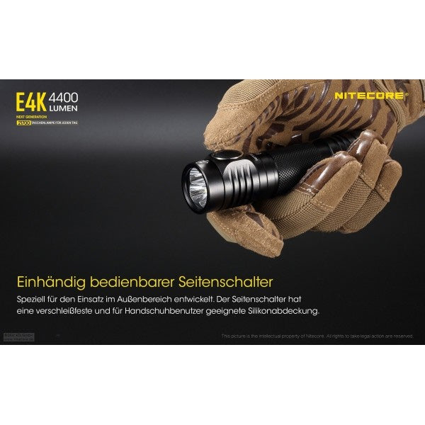 LED-TASCHENLAMPE E4K - 4'400 Lumen, inkl. Akku
