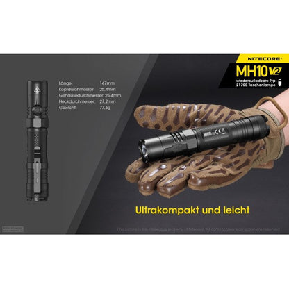 LED-Taschenlampe MH10 V2, 1'200 Lumen, inkl. USB-C Ladekabel & Akku