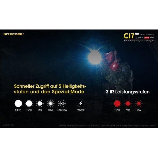 Taktische LED-Taschenlampe CI7, 2'500 Lumen, inkl. Akku