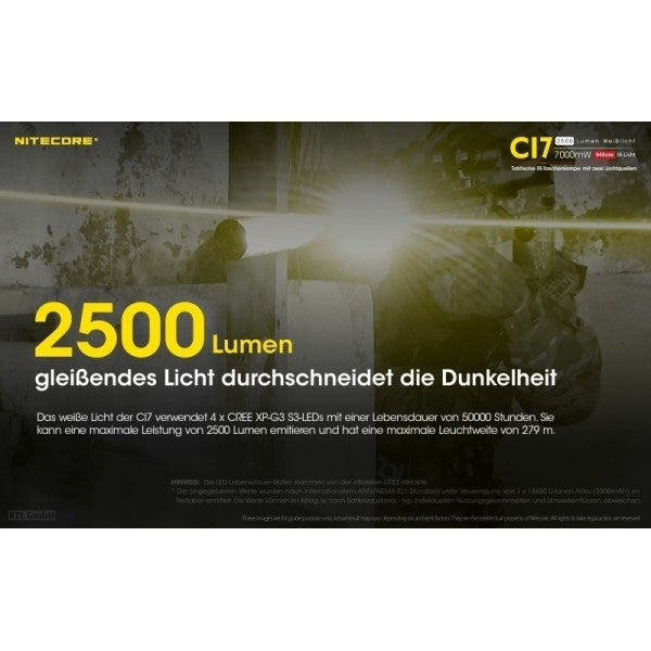 Taktische LED-Taschenlampe CI7, 2'500 Lumen, inkl. Akku