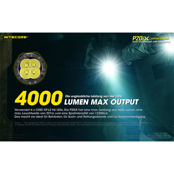 Taktische LED-Taschenlampe P20iX, 4'000 Lumen, inkl. Akku