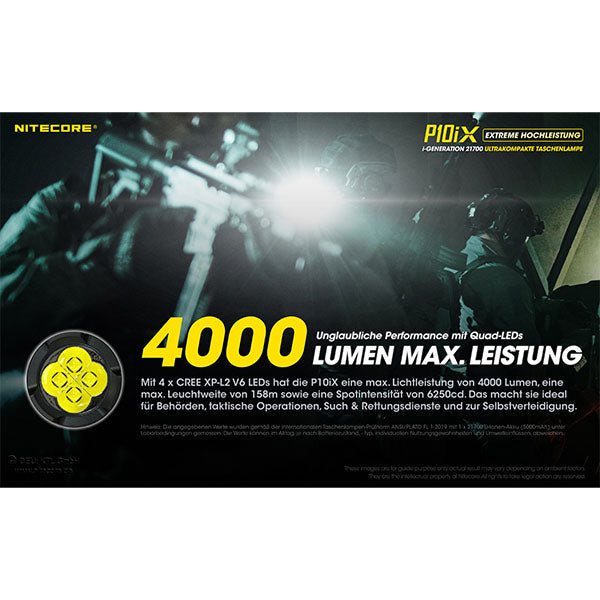 Taktische LED-Taschenlampe P10iX, 4'000 Lumen, inkl. Akku