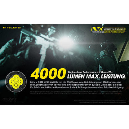 Taktische LED-Taschenlampe P10iX, 4'000 Lumen, inkl. Akku
