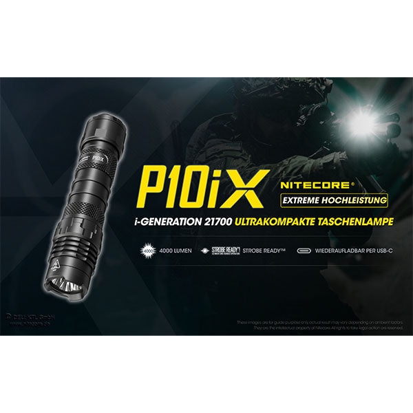 Taktische LED-Taschenlampe P10iX, 4'000 Lumen, inkl. Akku