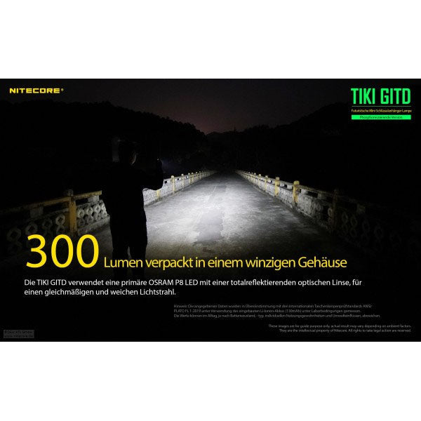 LED-TASCHENLAMPE TIKI GITD grün, 300 Lumen (inkl. Akku)