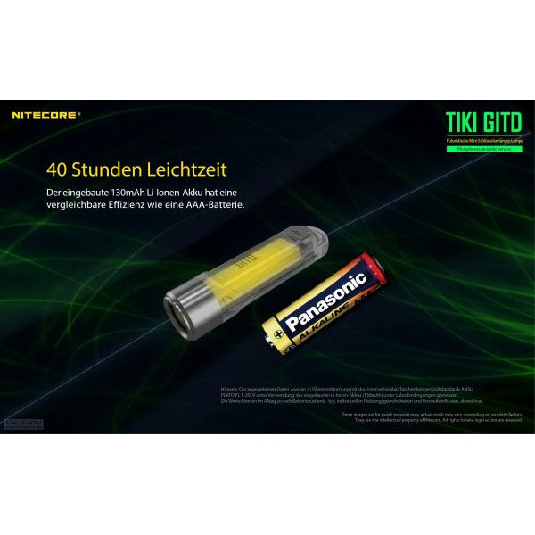 LED-TASCHENLAMPE TIKI GITD grün, 300 Lumen (inkl. Akku)