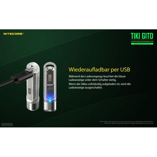 LED-TASCHENLAMPE TIKI GITD grün, 300 Lumen (inkl. Akku)