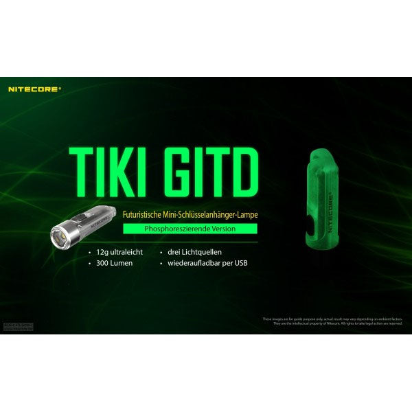 LED-TASCHENLAMPE TIKI GITD grün, 300 Lumen (inkl. Akku)