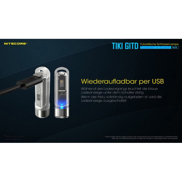 LED-TASCHENLAMPE TIKI GITD blau, 300 Lumen (inkl. Akku)