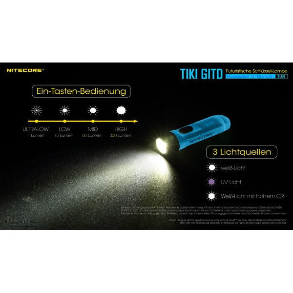 LED-TASCHENLAMPE TIKI GITD blau, 300 Lumen (inkl. Akku)
