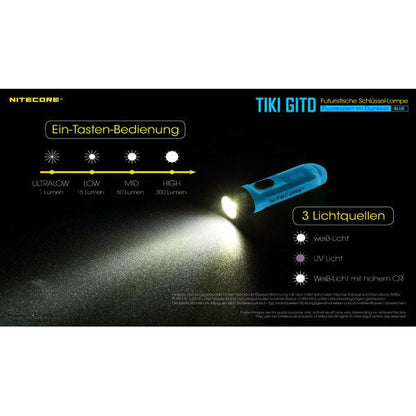 LED-TASCHENLAMPE TIKI GITD blau, 300 Lumen (inkl. Akku)