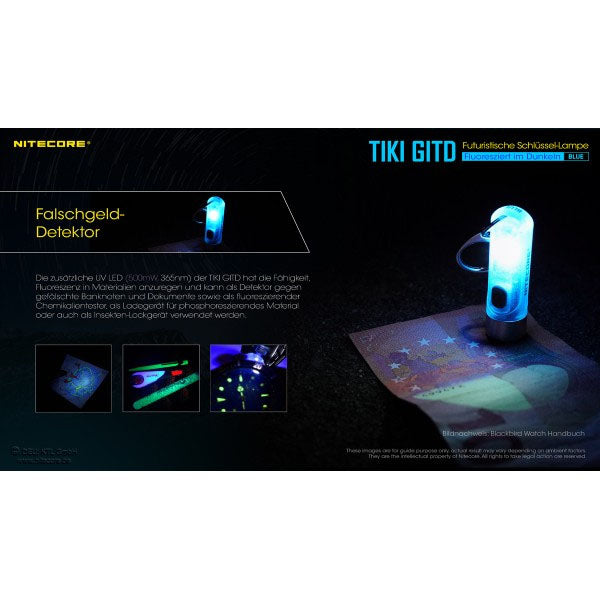 LED-TASCHENLAMPE TIKI GITD blau, 300 Lumen (inkl. Akku)