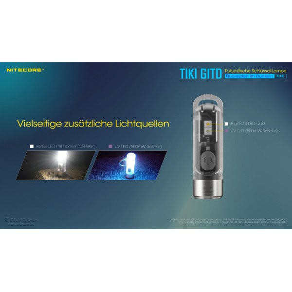 LED-TASCHENLAMPE TIKI GITD blau, 300 Lumen (inkl. Akku)