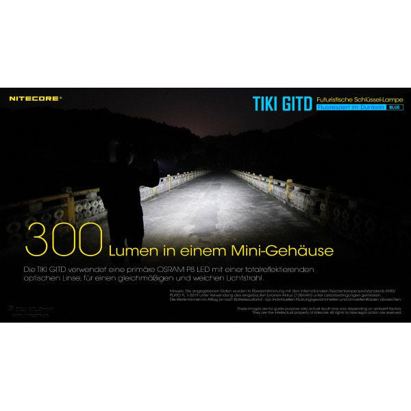 LED-TASCHENLAMPE TIKI GITD blau, 300 Lumen (inkl. Akku)