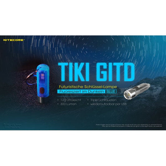 LED-TASCHENLAMPE TIKI GITD blau, 300 Lumen (inkl. Akku)