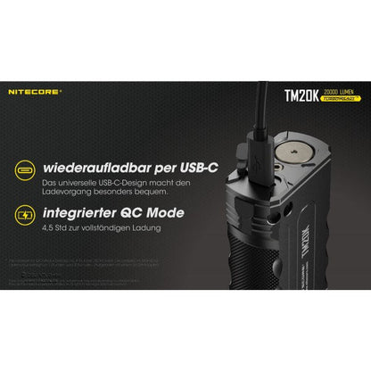 Taktische LED-Taschenlampe TM20K, 20'000 Lumen, inkl. Akkus