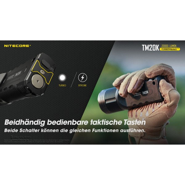 Taktische LED-Taschenlampe TM20K, 20'000 Lumen, inkl. Akkus
