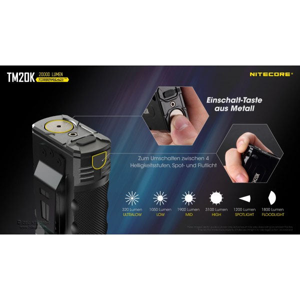 Taktische LED-Taschenlampe TM20K, 20'000 Lumen, inkl. Akkus