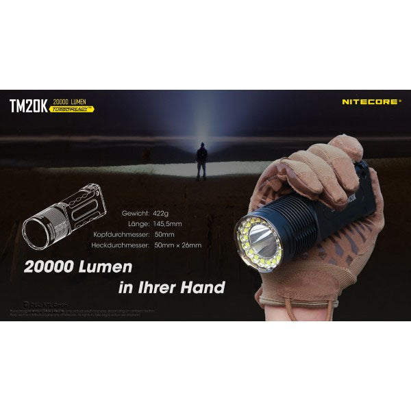 Taktische LED-Taschenlampe TM20K, 20'000 Lumen, inkl. Akkus