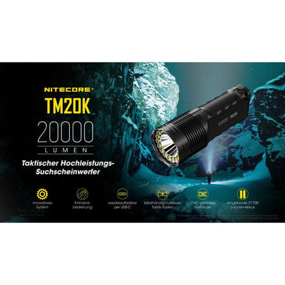 Taktische LED-Taschenlampe TM20K, 20'000 Lumen, inkl. Akkus