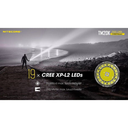 Taktische LED-Taschenlampe TM20K, 20'000 Lumen, inkl. Akkus