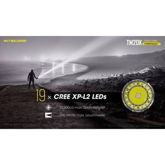 Taktische LED-Taschenlampe TM20K, 20'000 Lumen, inkl. Akkus