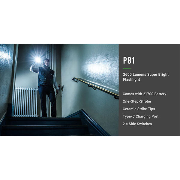 Taktische LED-Taschenlampe P81, 3'700 Lumen (inkl. Akku)