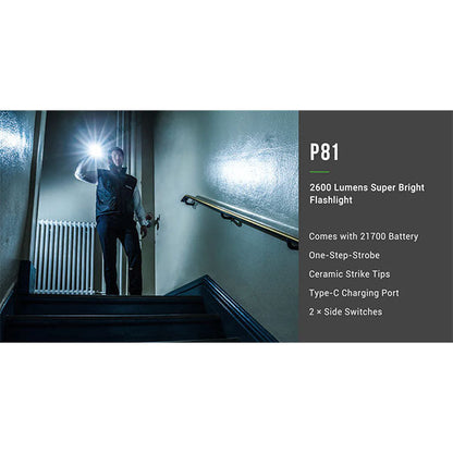 Taktische LED-Taschenlampe P81, 3'700 Lumen (inkl. Akku)