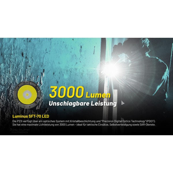 Taktische LED-TASCHENLAMPE P23i - 3'000 Lumen, inkl. Akku