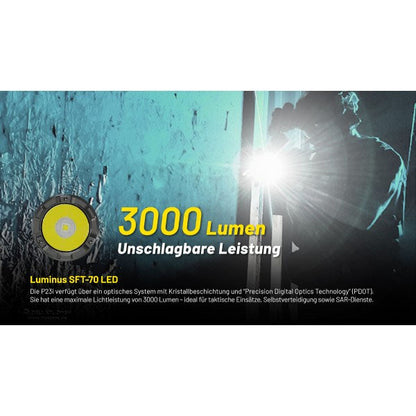 Taktische LED-TASCHENLAMPE P23i - 3'000 Lumen, inkl. Akku