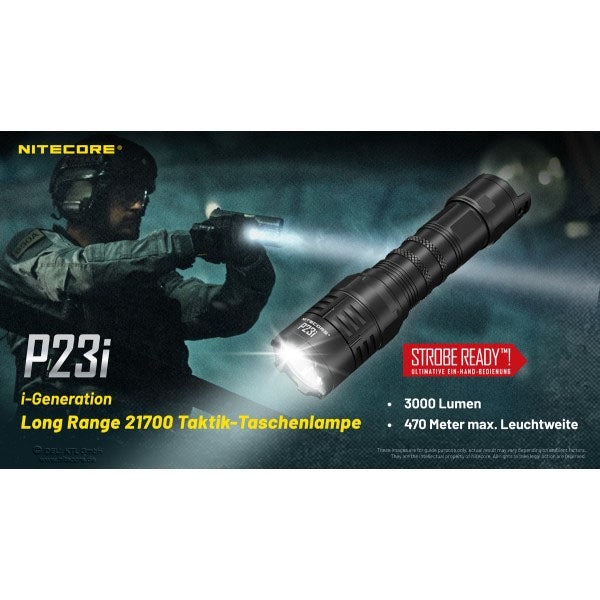 Taktische LED-TASCHENLAMPE P23i - 3'000 Lumen, inkl. Akku