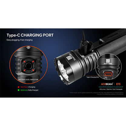 LED-Taschenlampe E75, 4500 Lumen
