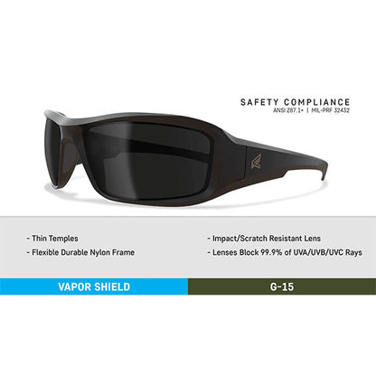 Sonnenbrille HAMEL, SOFT TOUCH MATTE BLACK THIN TEMPLE FRAME, G-15 Vapor Shield Lens (XH61-G15-TT)