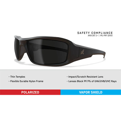 Sonnenbrille HAMEL, Soft Touch Matte Black Thin Temple Frame Polarizes Smoke Vapor Shield Lens (TXH716VS-TT)
