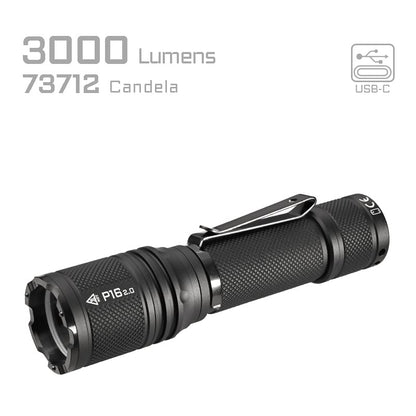 Taktische LED-Taschenlampe P16 2.0, 3'000 Lumen (inkl. Akku)