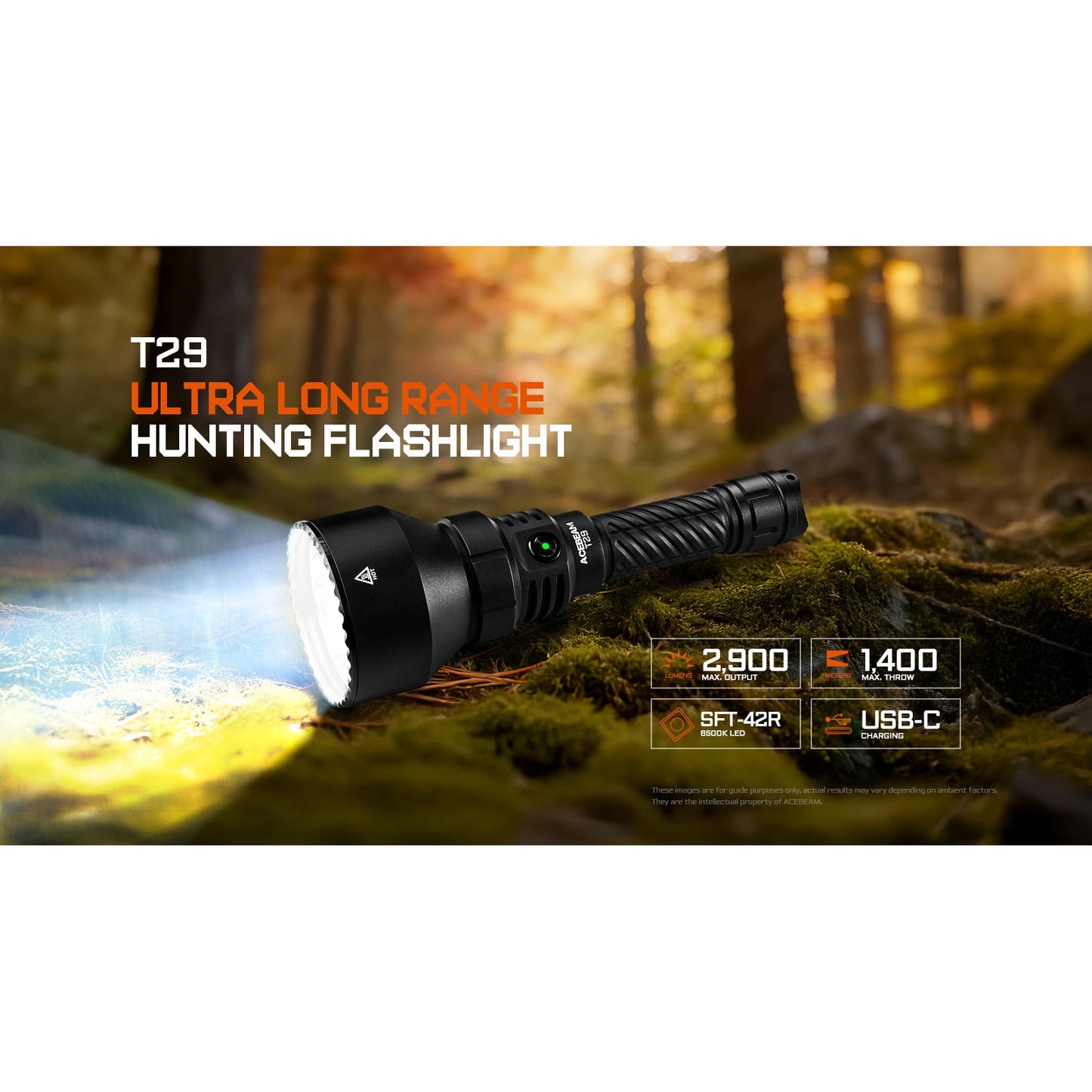 LED-Taschenlampe T29 Ultra Long Range Hunting Flashlight, 2'900 Lumen, (inkl. Akku)