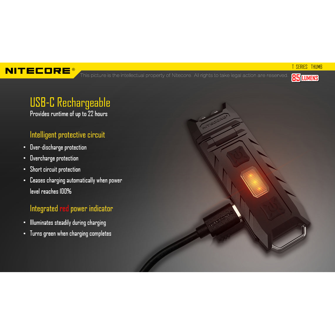 LED-TASCHENLAMPE THUMB - 85 Lumen (inkl. Akku mit USB-C-Anschluss)