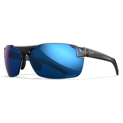WX PRIME Lenses: CAPTIVATE™ Polarized blue Mirror, Frame: gloss crystal grey