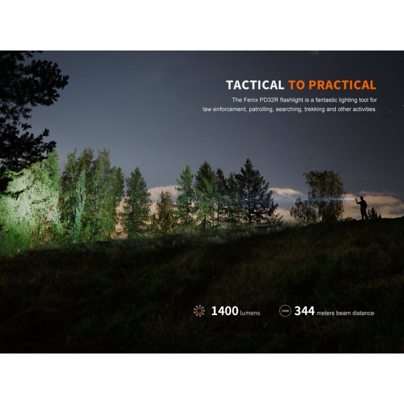 Taktische LED-Taschenlampe PD32R, 1'400 LUMEN (inkl. Akku)
