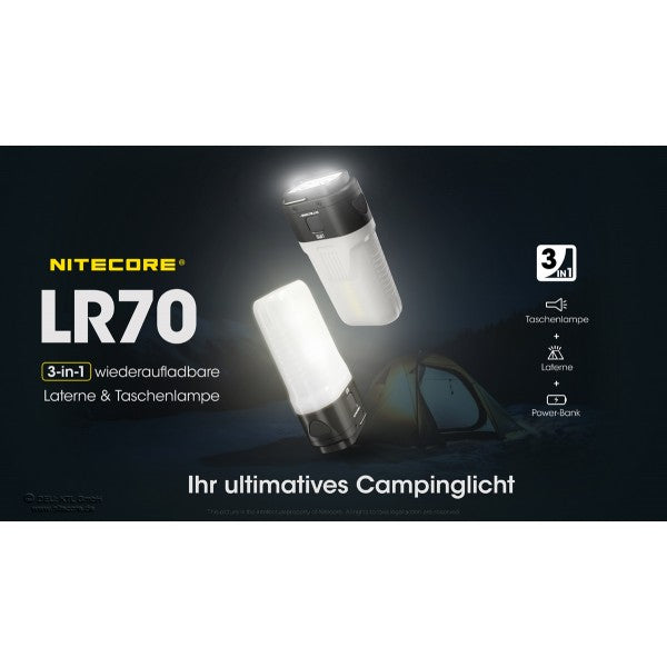 LED-CAMPINGLAMPE LR70, 3'000 Lumen (inkl. Akkus)