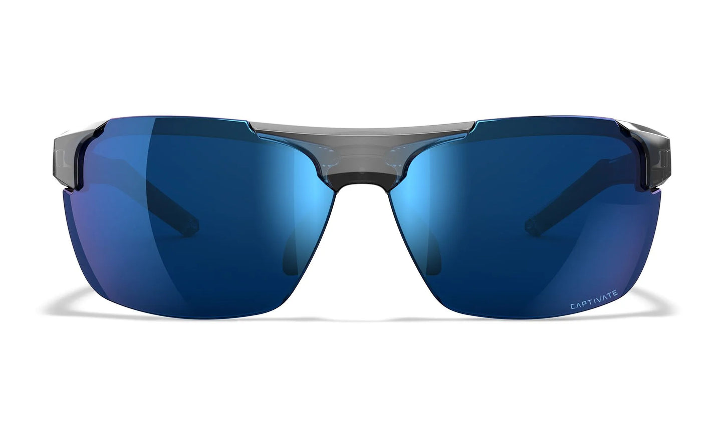WX PRIME Lenses: CAPTIVATE™ Polarized blue Mirror, Frame: gloss crystal grey