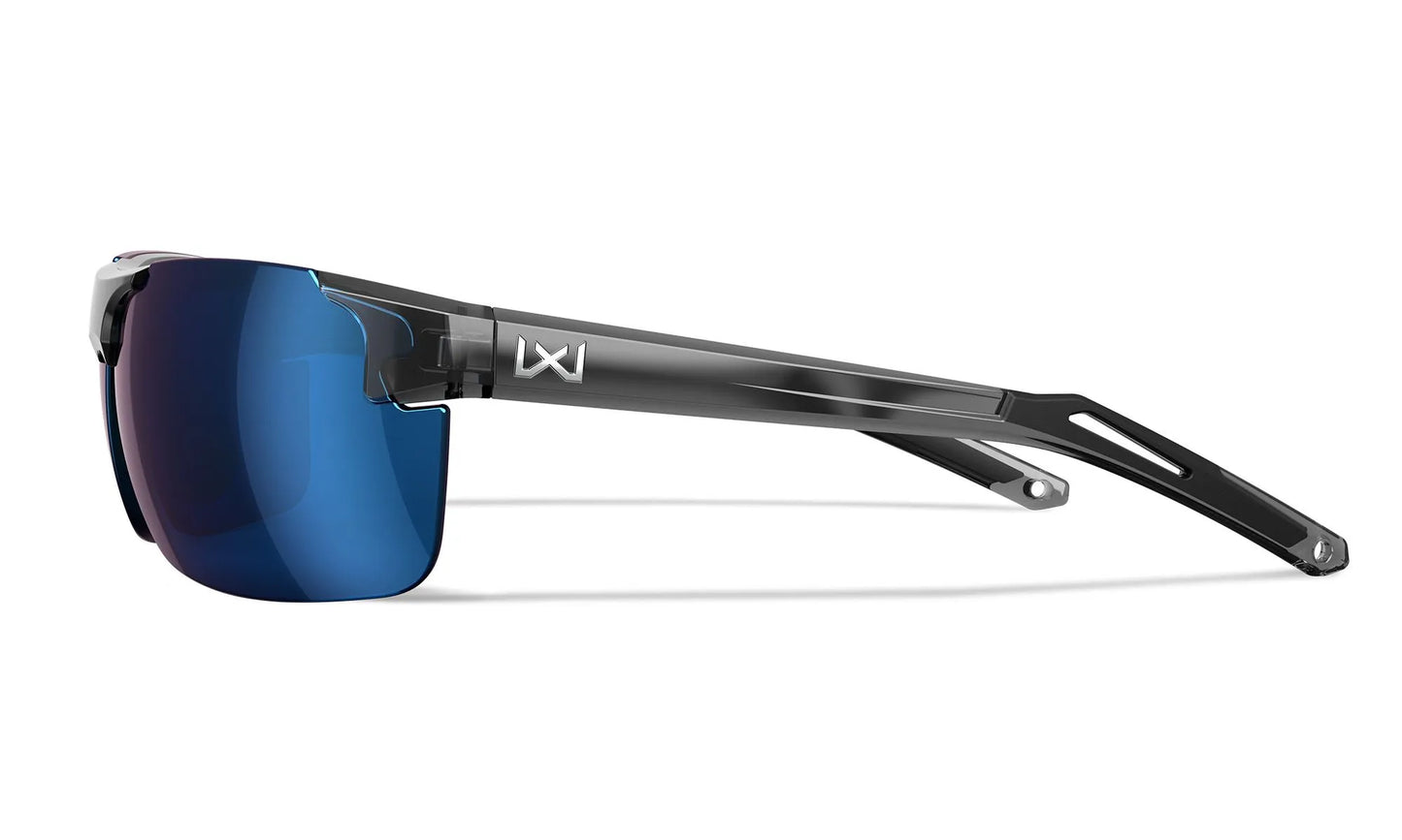 WX PRIME Lenses: CAPTIVATE™ Polarized blue Mirror, Frame: gloss crystal grey
